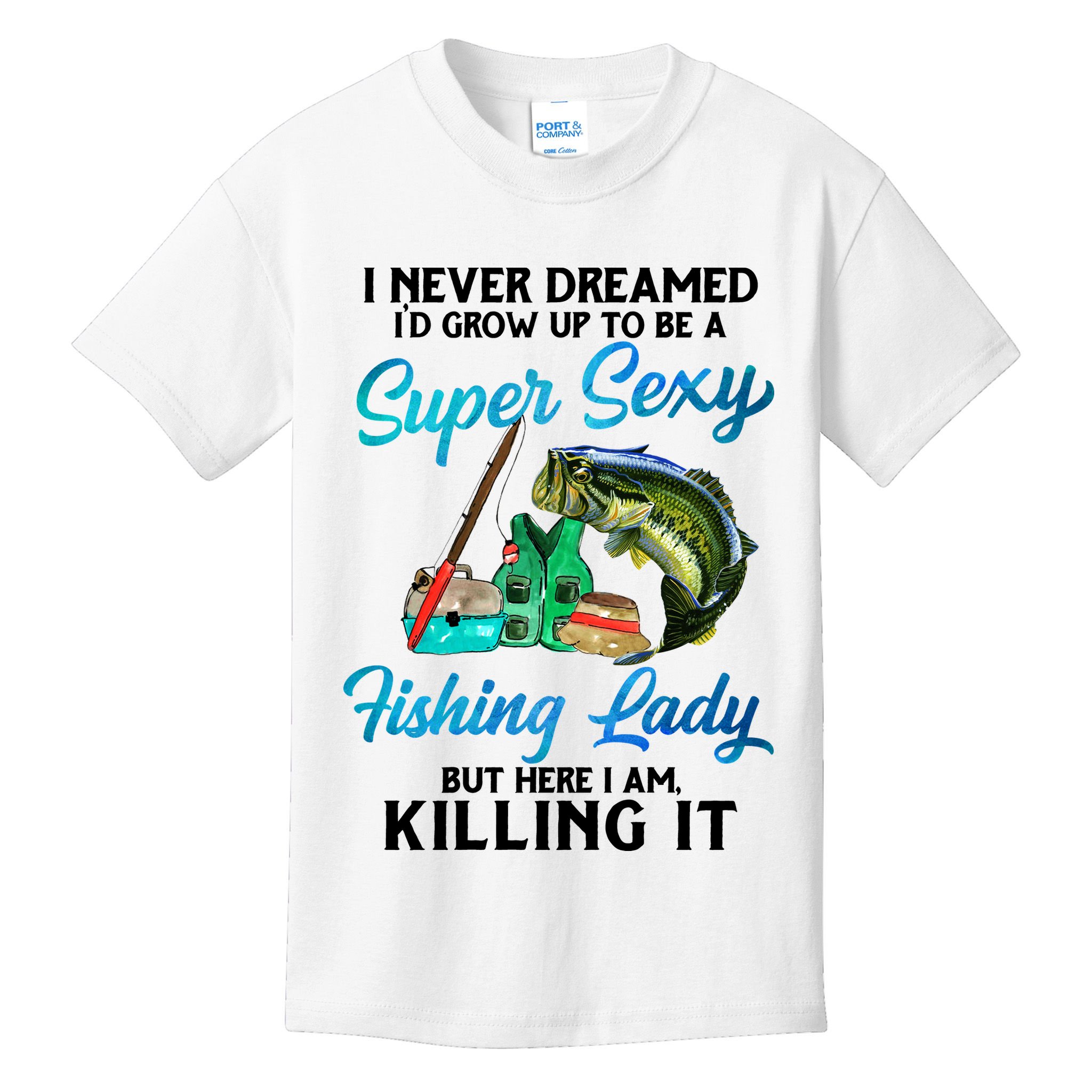 Super Sexy Fishing Lady Fish Lover Kids T-Shirt