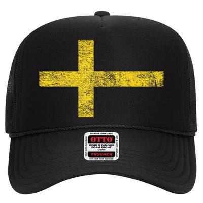 SWEDEN SWEDISH FLAG SVENSKA SVERIGE NORDIC CROSS High Crown Mesh Back Trucker Hat