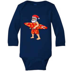 Surfing Santa For Hawaiian Surf Christmas Baby Long Sleeve Bodysuit