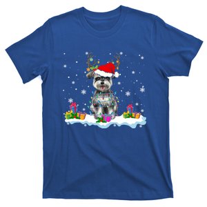 Santa Schnauzer Funny Christmas Lights Santa Reindeer Dog Gift T-Shirt