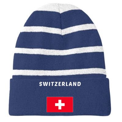 Switzerland Swiss Flag Striped Beanie with Solid Band