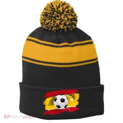 Spain Soccer Flag Stripe Pom Pom Beanie
