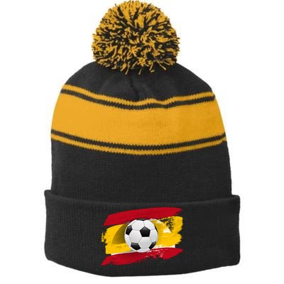 Spain Soccer Flag Stripe Pom Pom Beanie