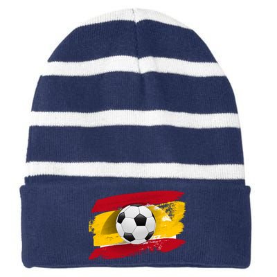 Spain Soccer Flag Striped Beanie with Solid Band