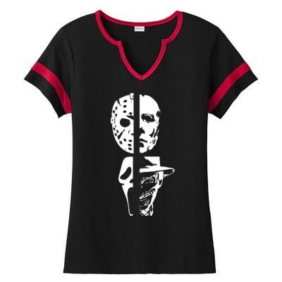 Supervillain Scary Faces Halloween Ladies Halftime Notch Neck Tee