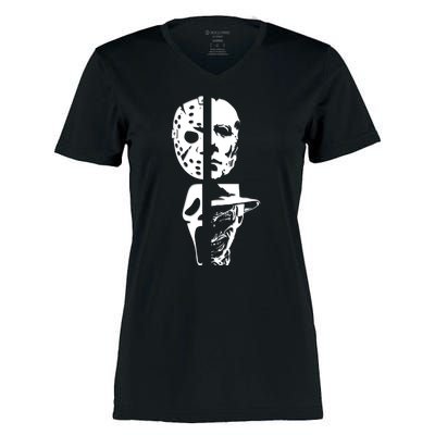 Supervillain Scary Faces Halloween Women's Momentum V-Neck T-Shirt