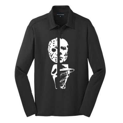 Supervillain Scary Faces Halloween Silk Touch Performance Long Sleeve Polo