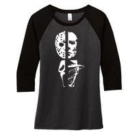 Supervillain Scary Faces Halloween Women's Tri-Blend 3/4-Sleeve Raglan Shirt