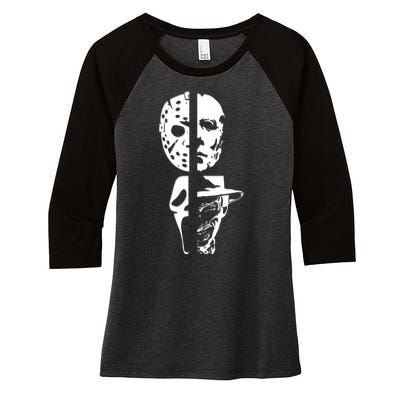 Supervillain Scary Faces Halloween Women's Tri-Blend 3/4-Sleeve Raglan Shirt