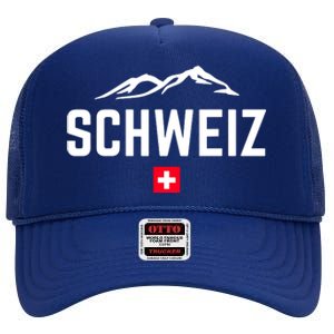 SUISSE SWITZERLAND Flag High Crown Mesh Back Trucker Hat