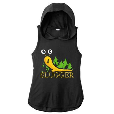 Slugger Slug – Funny Banana Slug Expert Baseball Game Player Ladies PosiCharge Tri-Blend Wicking Draft Hoodie Tank