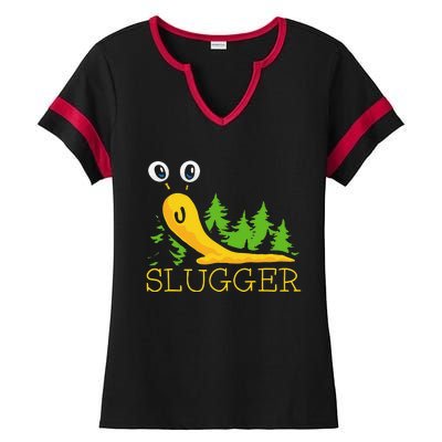 Slugger Slug – Funny Banana Slug Expert Baseball Game Player Ladies Halftime Notch Neck Tee