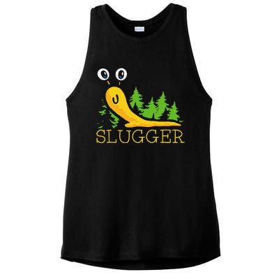 Slugger Slug – Funny Banana Slug Expert Baseball Game Player Ladies PosiCharge Tri-Blend Wicking Tank