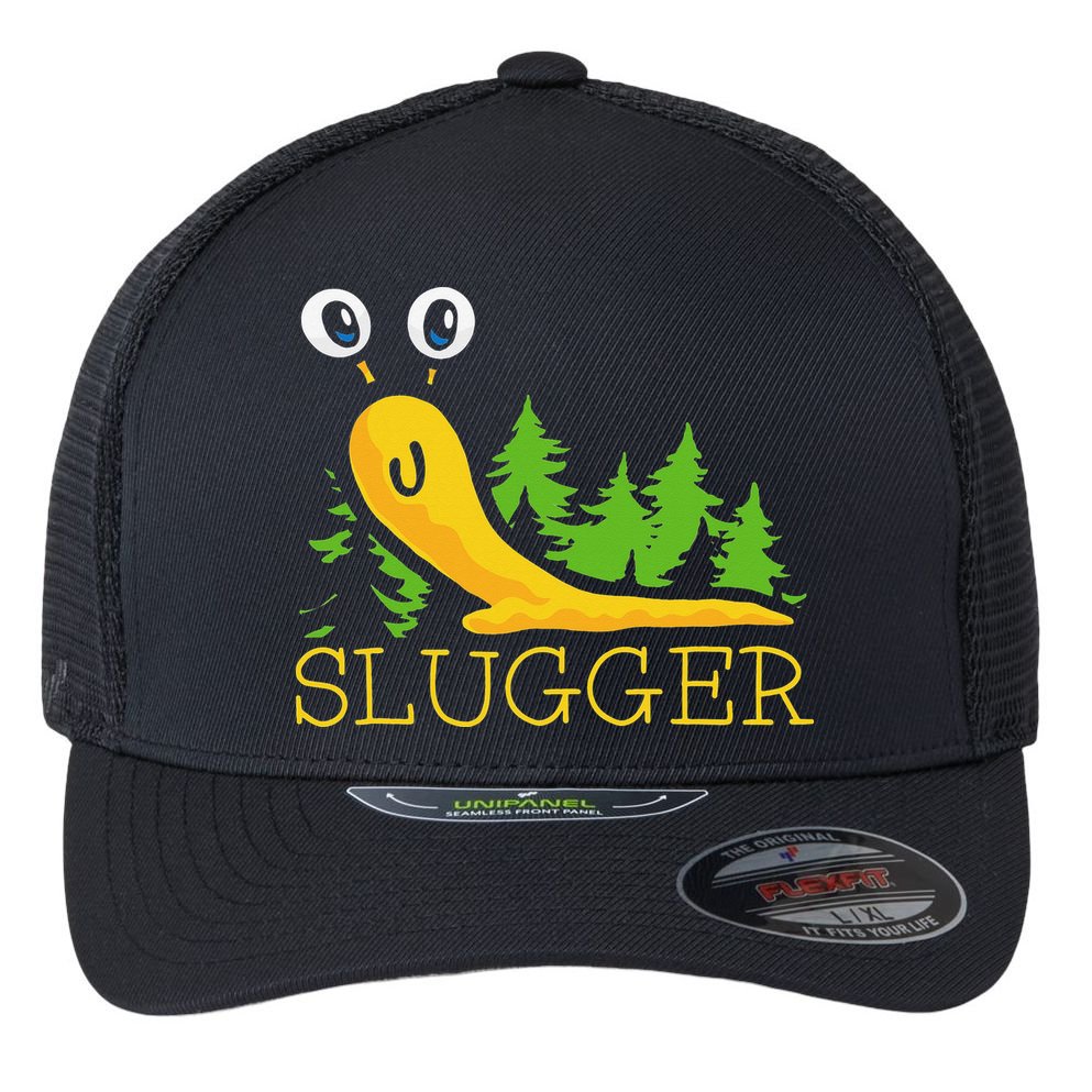 Slugger Slug – Funny Banana Slug Expert Baseball Game Player Flexfit Unipanel Trucker Cap
