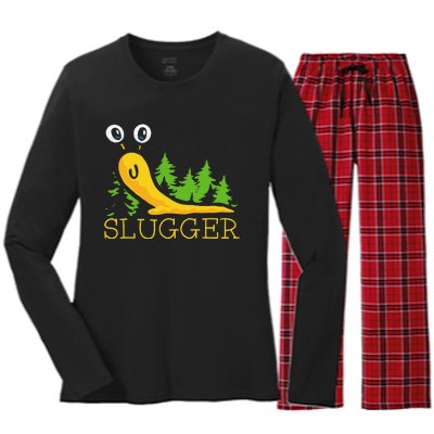 Slugger Slug – Funny Banana Slug Expert Baseball Game Player Women's Long Sleeve Flannel Pajama Set 