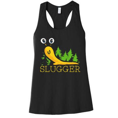 Slugger Slug – Funny Banana Slug Expert Baseball Game Player Women's Racerback Tank