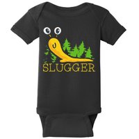 Slugger Slug – Funny Banana Slug Expert Baseball Game Player Baby Bodysuit