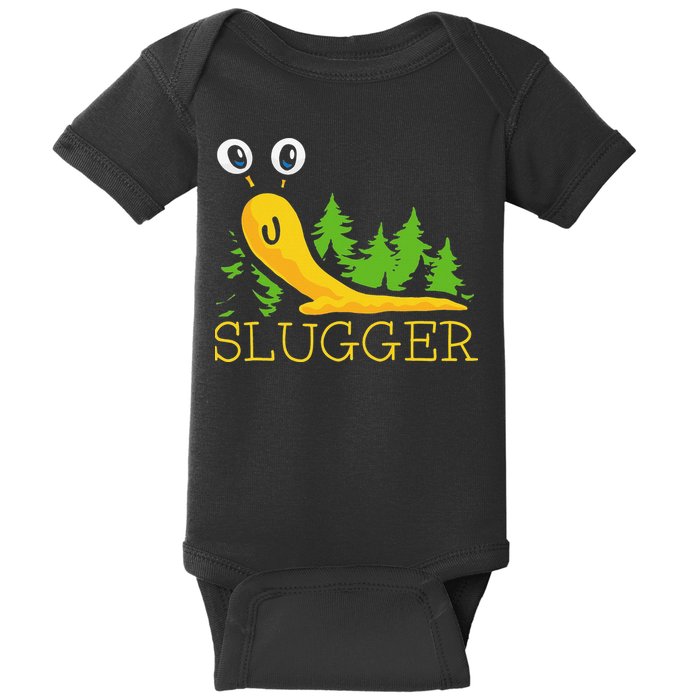 Slugger Slug – Funny Banana Slug Expert Baseball Game Player Baby Bodysuit