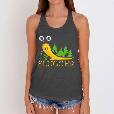 Slugger Slug – Funny Banana Slug Expert Baseball Game Player Women's Knotted Racerback Tank