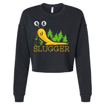 Slugger Slug – Funny Banana Slug Expert Baseball Game Player Cropped Pullover Crew
