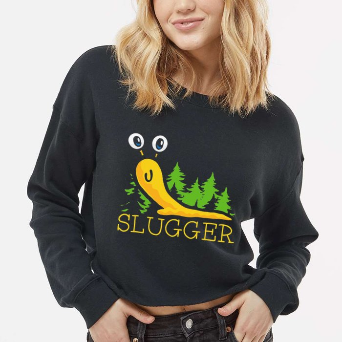 Slugger Slug – Funny Banana Slug Expert Baseball Game Player Cropped Pullover Crew