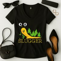 Slugger Slug – Funny Banana Slug Expert Baseball Game Player Women's V-Neck T-Shirt