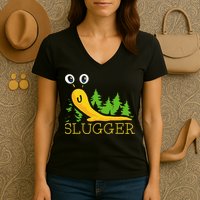 Slugger Slug – Funny Banana Slug Expert Baseball Game Player Women's V-Neck T-Shirt