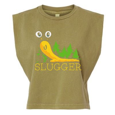 Slugger Slug – Funny Banana Slug Expert Baseball Game Player Garment-Dyed Women's Muscle Tee