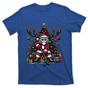 Santa Scottish Fold Cat Playing Hockey Christmas Cute Gift T-Shirt