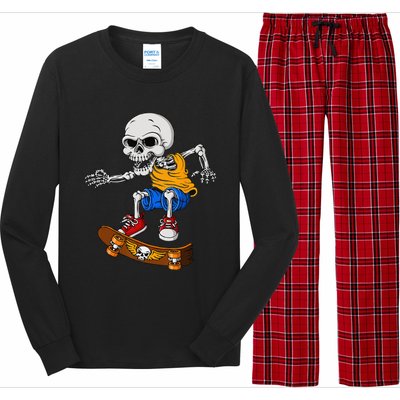 Skateboarding Skeleton Funny Skater Skate Board Halloween Long Sleeve Pajama Set