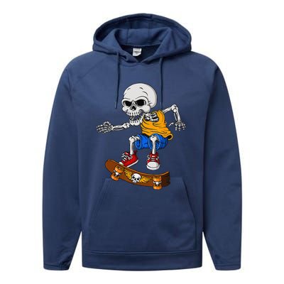 Skateboarding Skeleton Funny Skater Skate Board Halloween Performance Fleece Hoodie