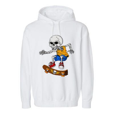 Skateboarding Skeleton Funny Skater Skate Board Halloween Garment-Dyed Fleece Hoodie