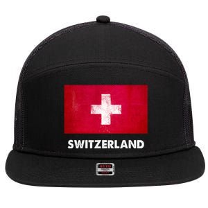 Swiss Switzerland Flag Cute Gift 7 Panel Mesh Trucker Snapback Hat