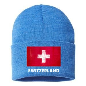 Swiss Switzerland Flag Cute Gift Sustainable Knit Beanie