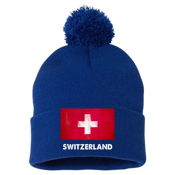 Swiss Switzerland Flag Cute Gift Pom Pom 12in Knit Beanie