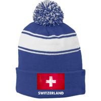 Swiss Switzerland Flag Cute Gift Stripe Pom Pom Beanie