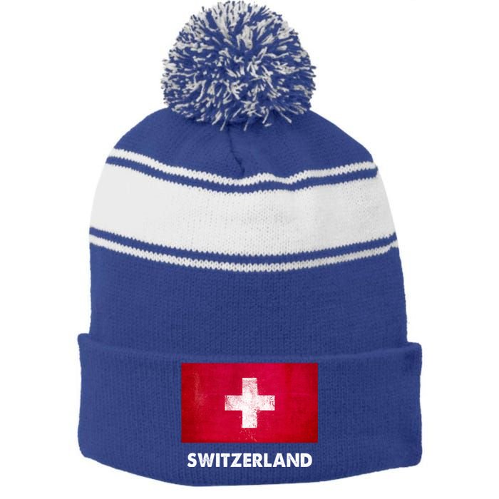 Swiss Switzerland Flag Cute Gift Stripe Pom Pom Beanie