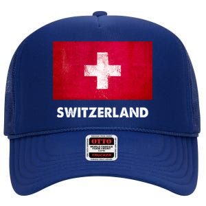 Swiss Switzerland Flag Cute Gift High Crown Mesh Back Trucker Hat