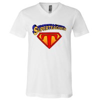 Superteacher Superhero Funny Teacher Gift Idea V-Neck T-Shirt