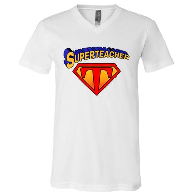 Superteacher Superhero Funny Teacher Gift Idea V-Neck T-Shirt