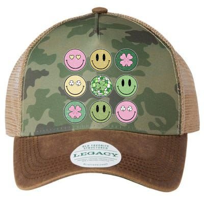 Shamrock Smile Face Disco Retro Groovy St Patricks Day Lucky Legacy Tie Dye Trucker Hat