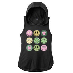 Shamrock Smile Face Disco Retro Groovy St Patricks Day Lucky Ladies PosiCharge Tri-Blend Wicking Draft Hoodie Tank