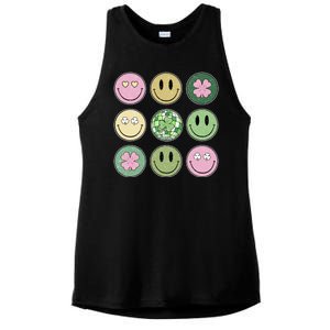 Shamrock Smile Face Disco Retro Groovy St Patricks Day Lucky Ladies PosiCharge Tri-Blend Wicking Tank