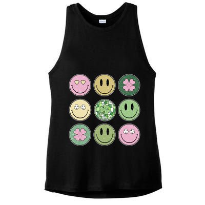 Shamrock Smile Face Disco Retro Groovy St Patricks Day Lucky Ladies PosiCharge Tri-Blend Wicking Tank