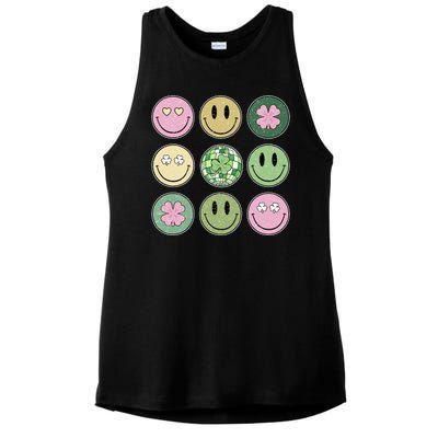 Shamrock Smile Face Disco Retro Groovy St Patricks Day Lucky Ladies PosiCharge Tri-Blend Wicking Tank