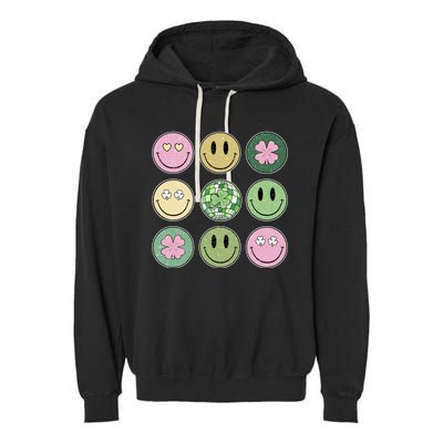 Shamrock Smile Face Disco Retro Groovy St Patricks Day Lucky Garment-Dyed Fleece Hoodie
