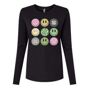 Shamrock Smile Face Disco Retro Groovy St Patricks Day Lucky Womens Cotton Relaxed Long Sleeve T-Shirt