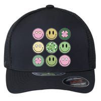 Shamrock Smile Face Disco Retro Groovy St Patricks Day Lucky Flexfit Unipanel Trucker Cap