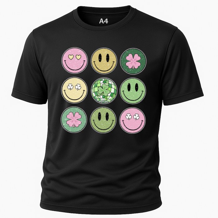 Shamrock Smile Face Disco Retro Groovy St Patricks Day Lucky Cooling Performance Crew T-Shirt