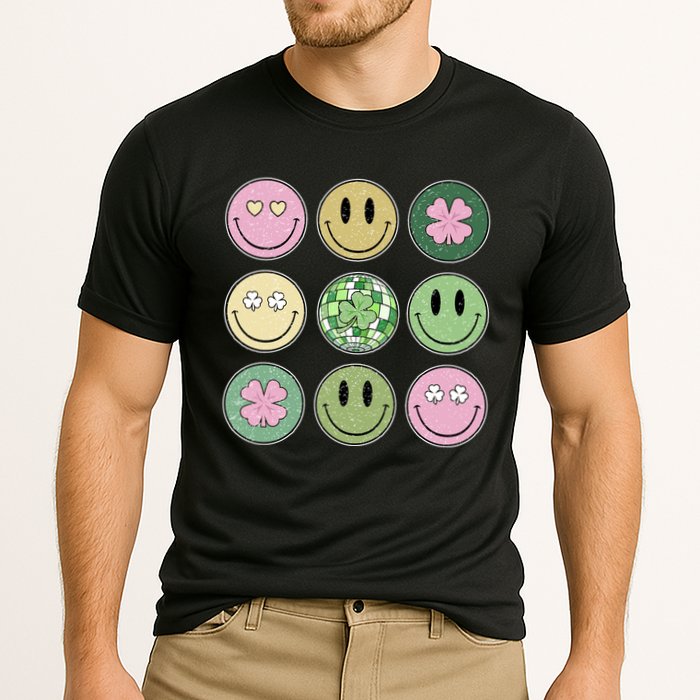 Shamrock Smile Face Disco Retro Groovy St Patricks Day Lucky Cooling Performance Crew T-Shirt